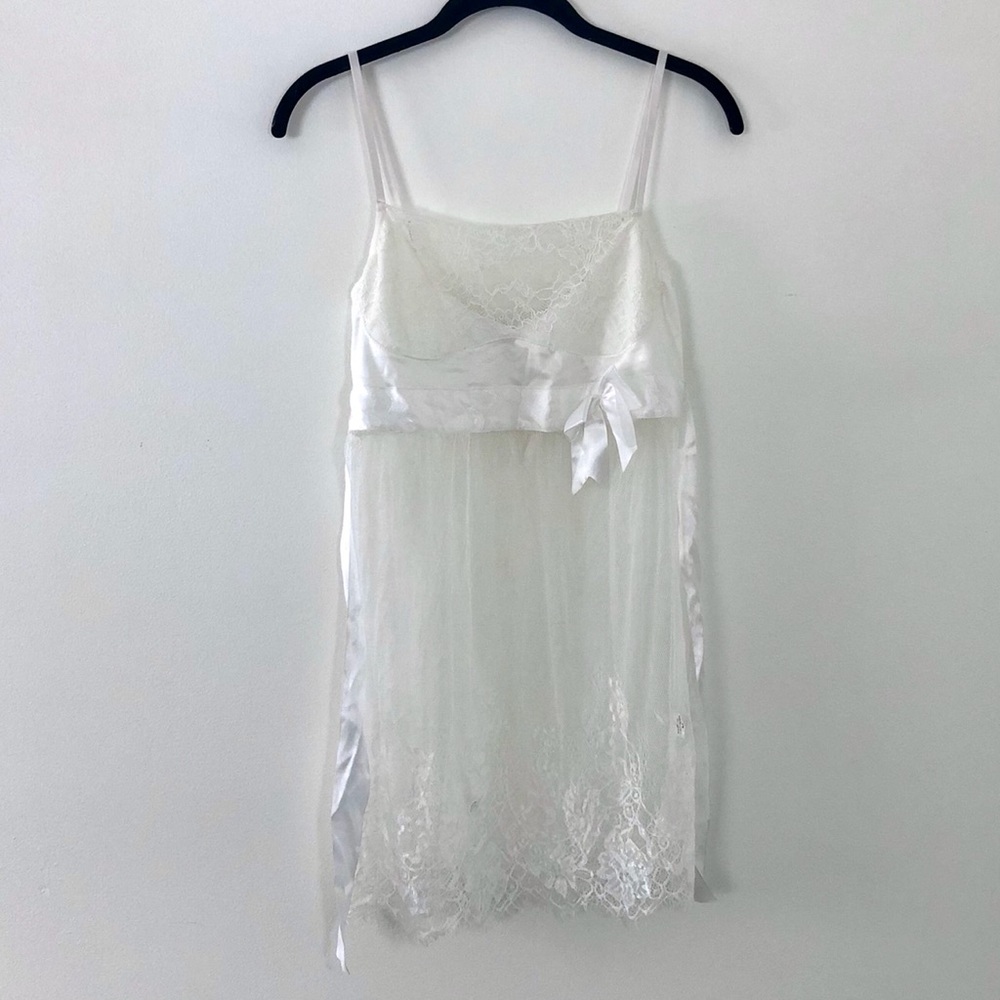 white fishnet babydoll chemise with lace d…
